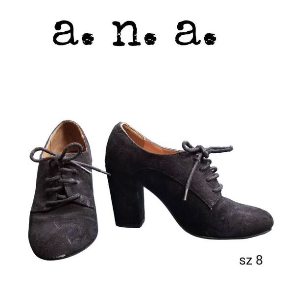 a.n.a. Faux Black Suede Leather Chunky   Block Heel Ankle Boots Booties Shoes - Picture 1 of 9